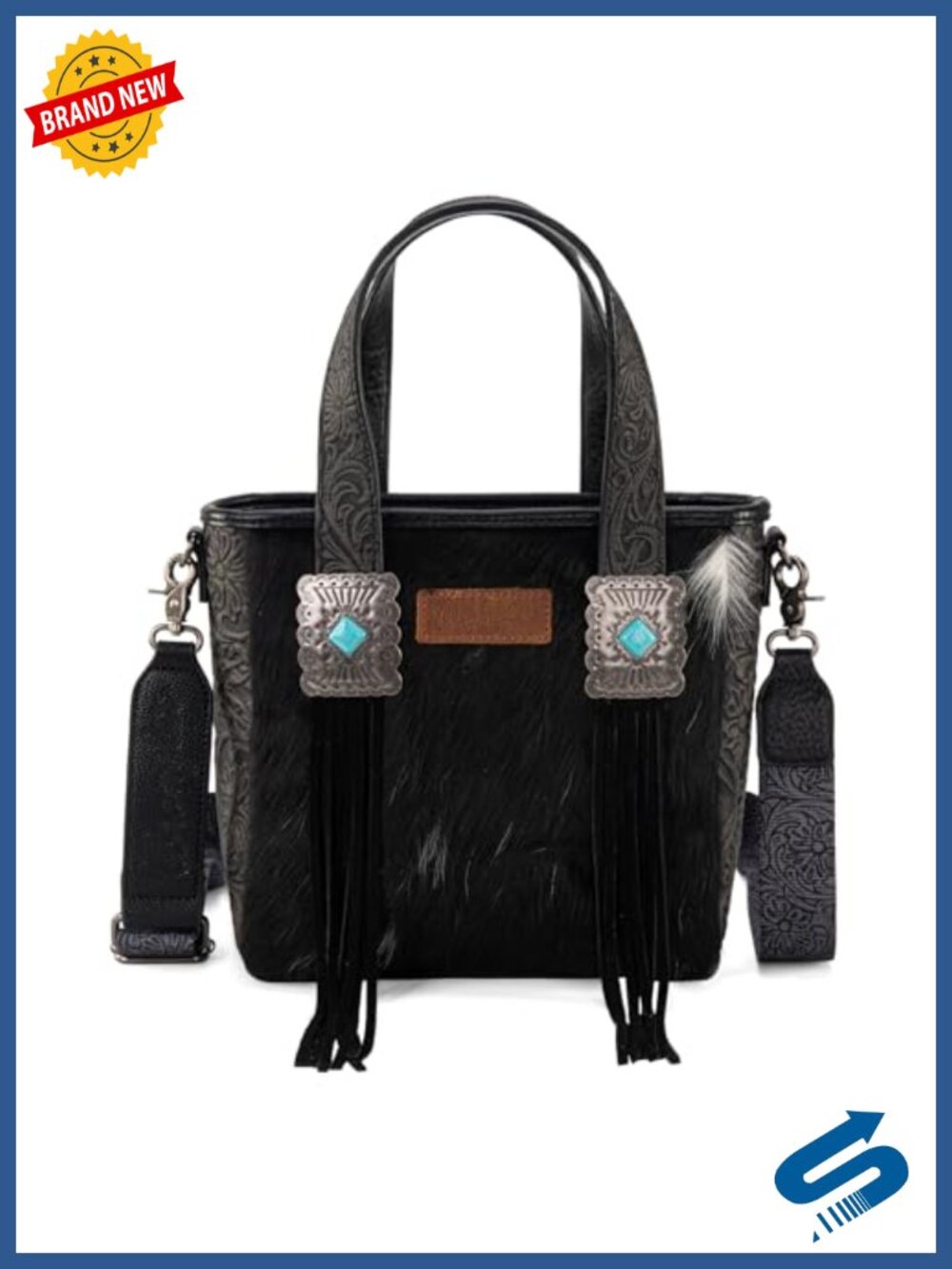 Wrangler Cowhide Tote Bag for Women Western Tooling Leather Crossbody Turquoise